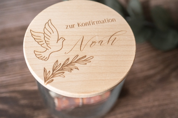 Vorratsglas Design Taube - Konfirmation / Kommunion / Taufe / Geschenkidee / Geldgeschenk / personalisiert